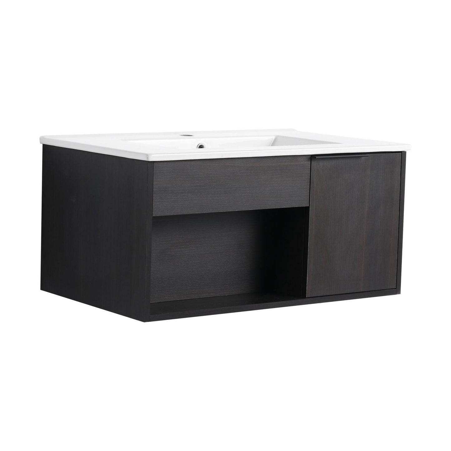 Wall Mounted Floating Bathroom Vanity With Open Shelf & Soft Close Door