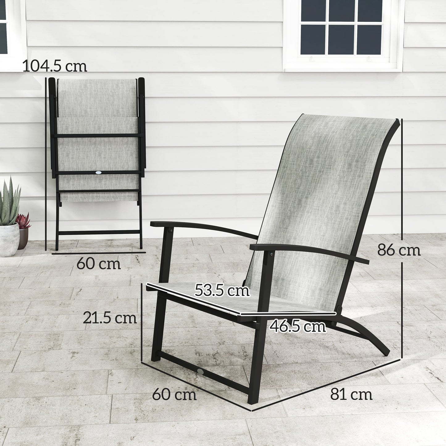 Outsunny Folding Patio Chairs Set of 2, Portable Outdoor Dining Chairs with High Back, Armrests