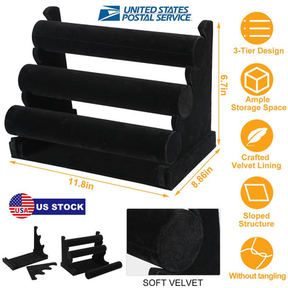 3-Tier Velvet Jewelry Stand Removable Bracelet Holder Watch Jewelry Bangle Display Rack