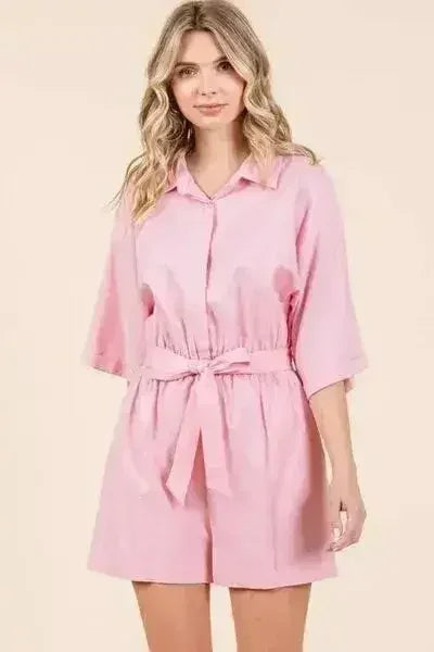 Tie Waist Half Sleeve Romper – Stylish Viscose-Linen Jumpsuit | Mittoshop – Femstylo