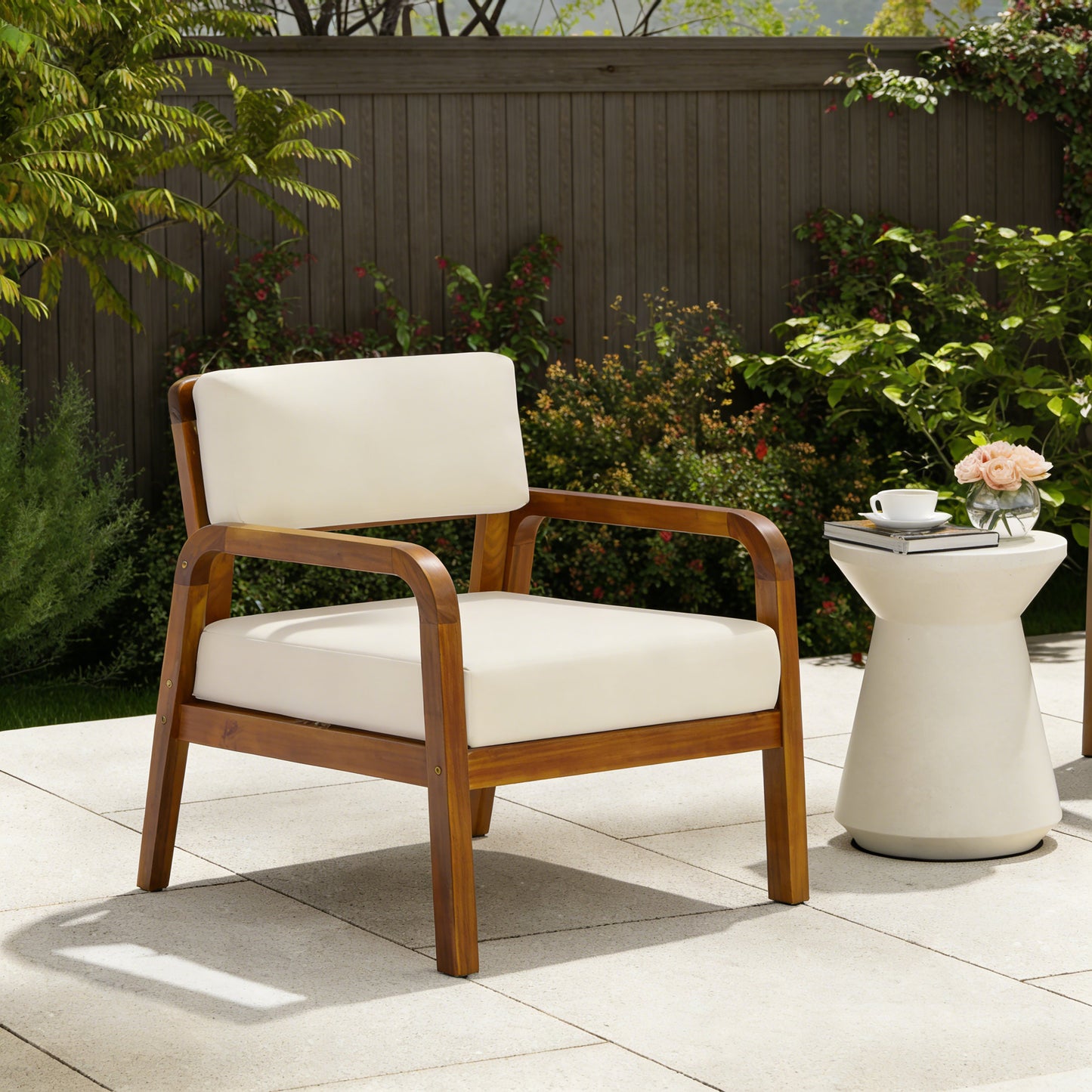 Outdoor Acacia Wood Armchair with Weather-Resistant Cushions
