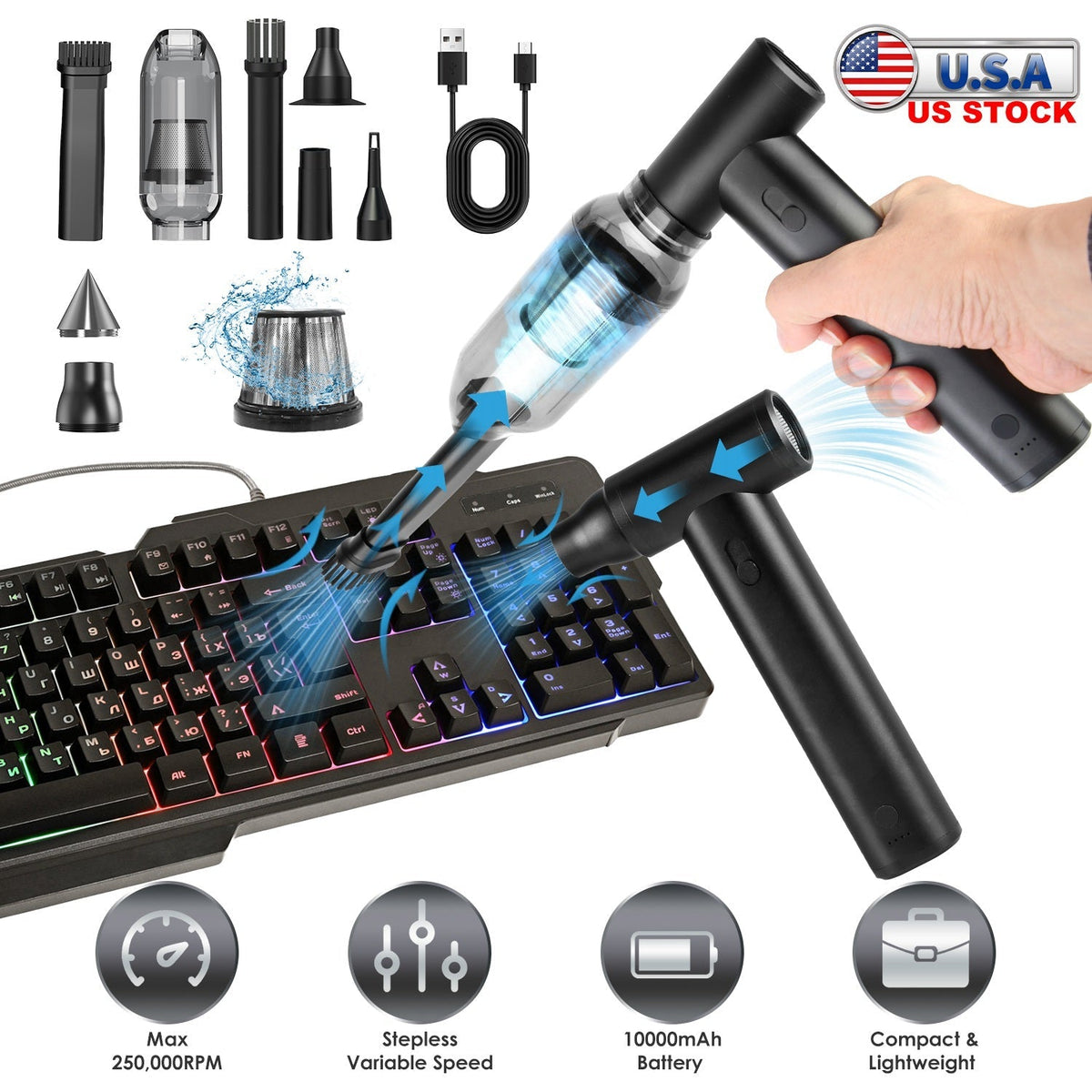 Compressed Air Duster Brushless Motor 250000RPM Stepless Variable Speed 10000mAh Battery Cordless Dust Blower Vacuum Cleaner Portable Jet Dry Blower f