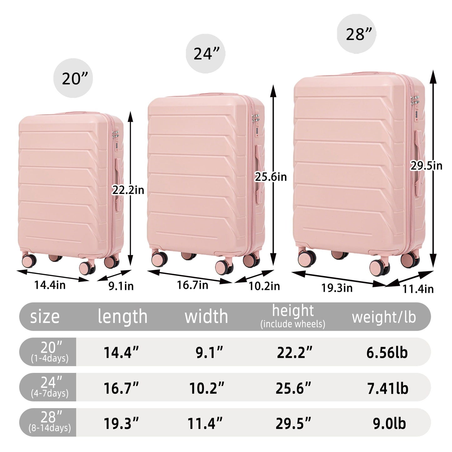3 Pieces Set 20" / 24" / 28" Spinner Wheel Luggage With Combination Lock