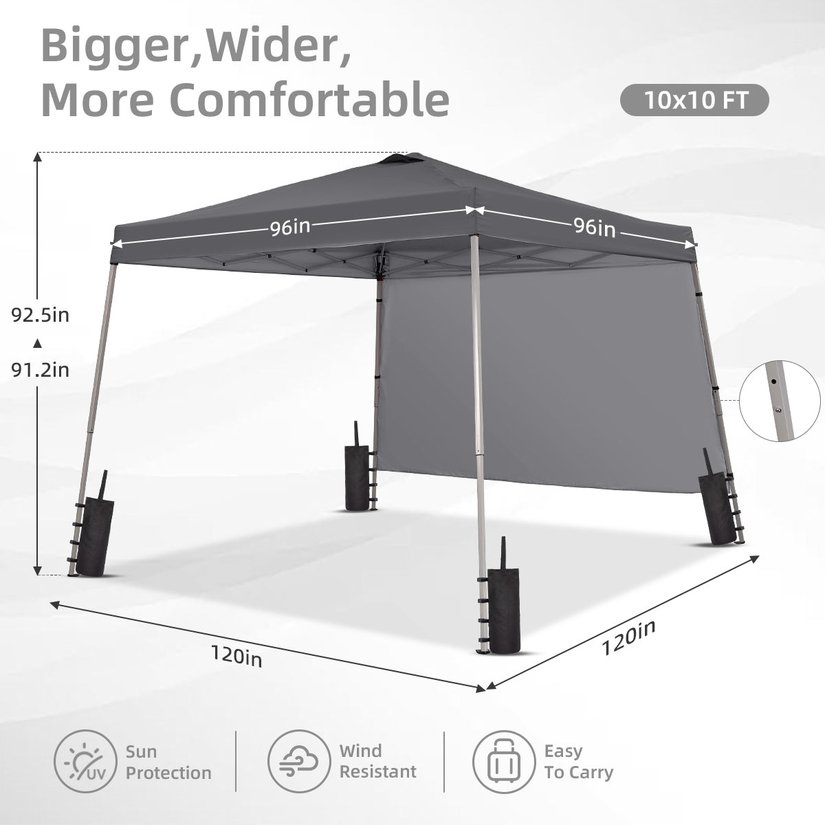 Ainfox 8ft x10ft Pop Up Canopy Tent, Portable Gazebo, Outdoor Canopy for Events With 1/2 SideWall and 4 Sandbags