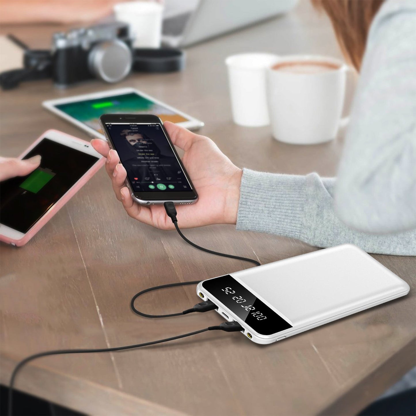 10000mAh Power Bank Portable Ultra Slim Charger External Battery Pack with 2 USB Output Ports Charging Cable LED Flashlight Compatible with IOSPhone 1