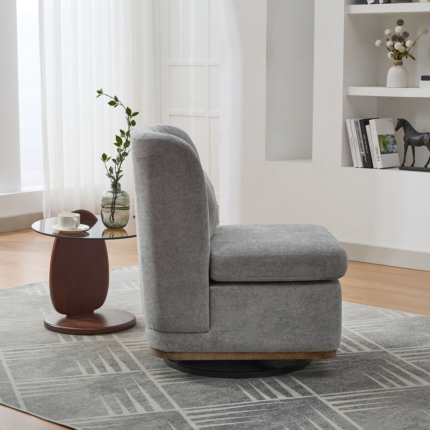 Wide Modern Cushioned Armless Metal Base 360° Swivel Chair With Pillow