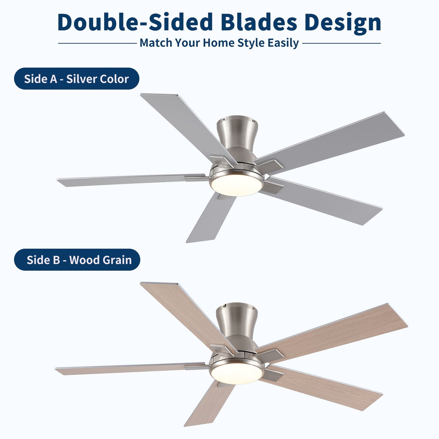Low Profile Flush Mount Intergrated LED Ceiling Fan With Light And Reversible Quiet Motor