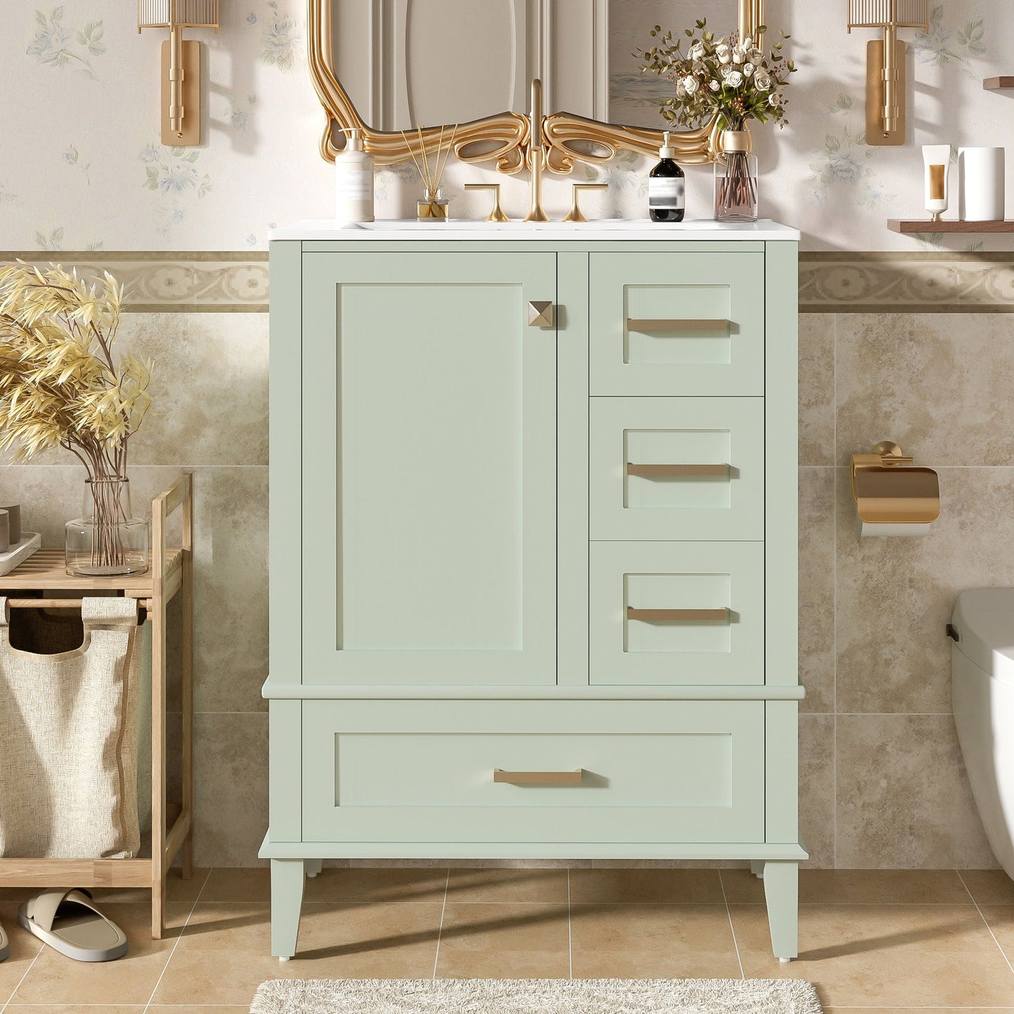 Bathroom Vanity, Modern Bathroom Cabinet With Sink Combo Set, Bathroom Storage Cabinet With A Soft Closing Door And 3 Drawers, Solid Wood Frame