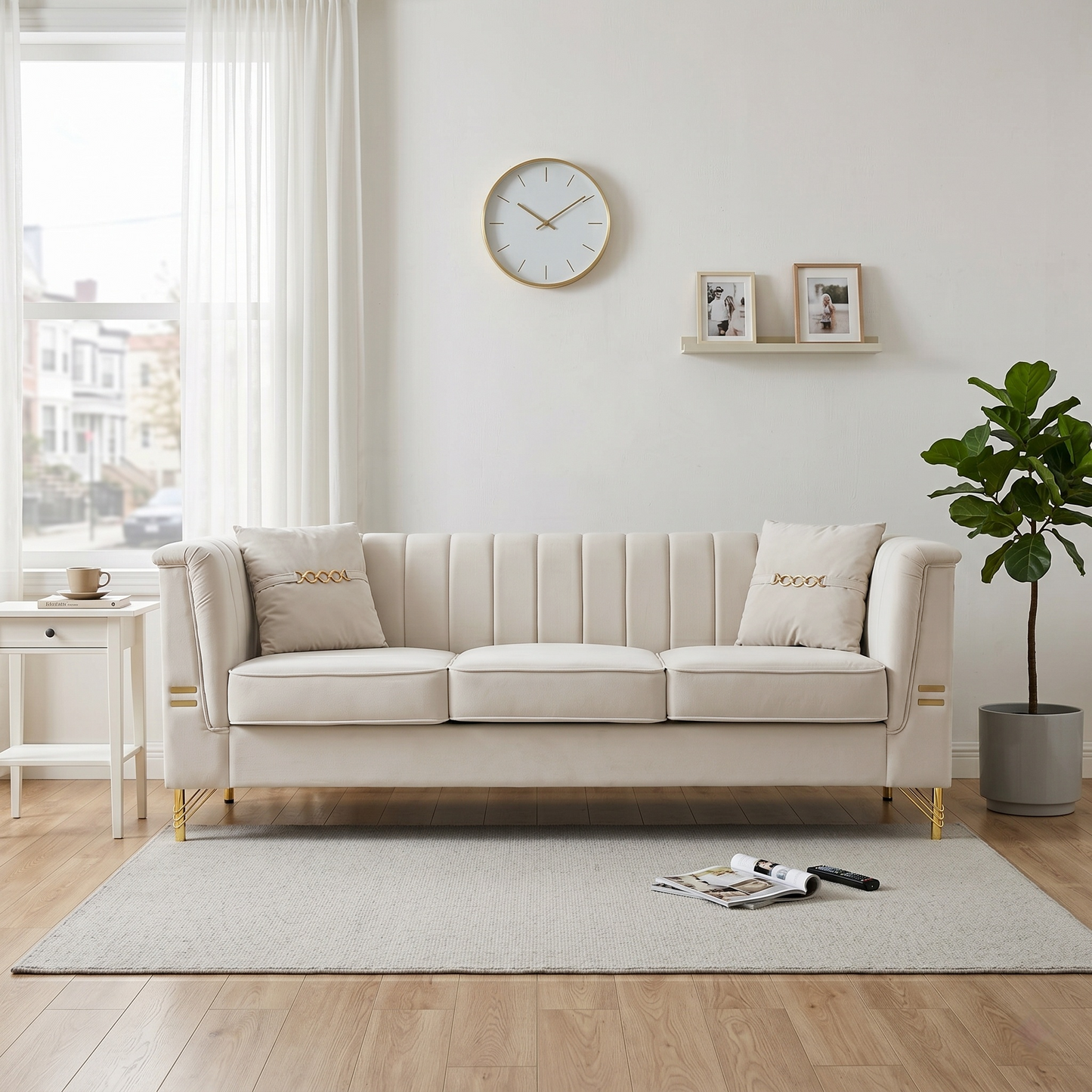 FX-P82B-BE (834-3 Sofa) Velvet 3-Seater Sofa