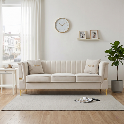 FX-P82B-BE (834-3 Sofa) Velvet 3-Seater Sofa