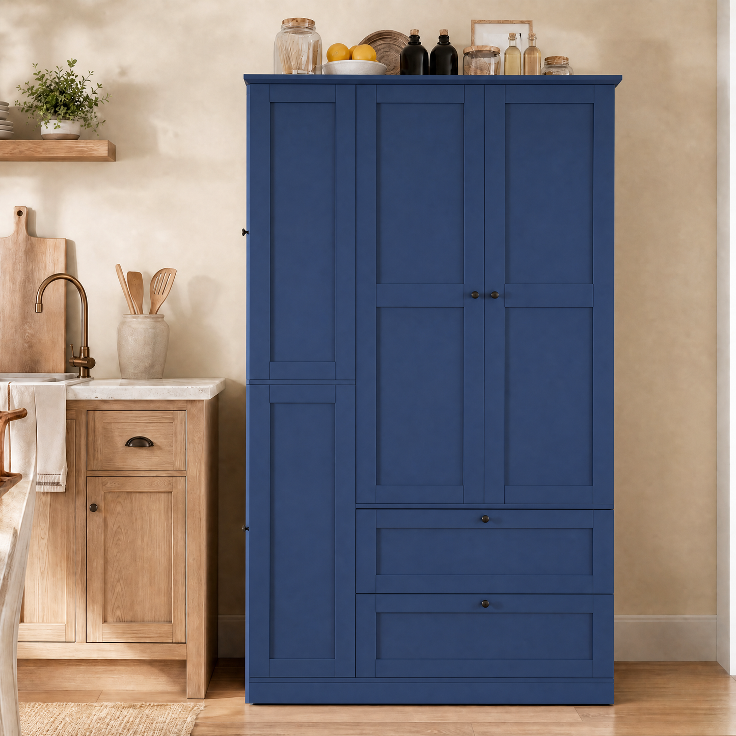 TOPMAX 73.6" Tall Farmhouse Kitchen Pantry Cabinet with 8 Shelves