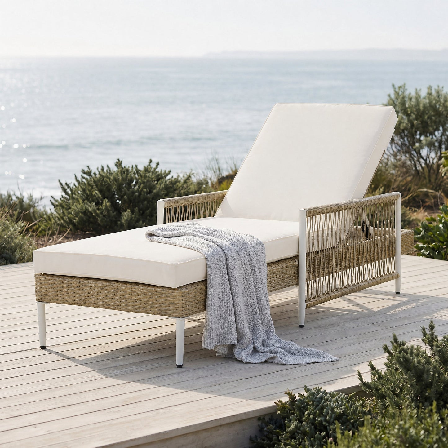 TOPMAX Outdoor All-Weather PE Rattan Chaise Lounge