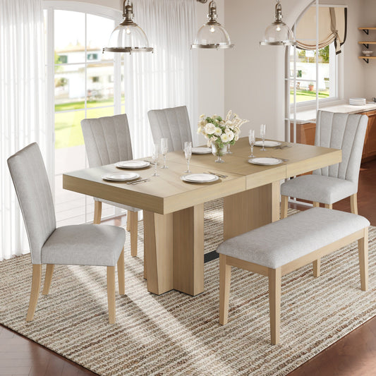 TOPMAX Farmhouse Extendable Wood Dining Table Set for 6