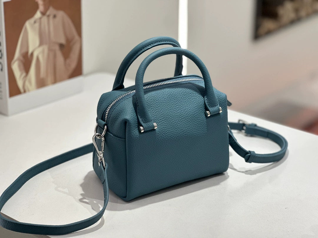 Custom Cross-Border Genuine Leather Women's Bag, New Style Handbag, Versatile Commuter Boston Bag, Single Shoulder Crossbody Bag
