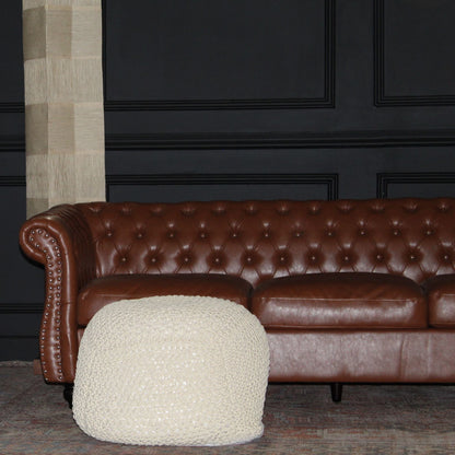 Semi Rounded Pouf, Cable Knitted, Perfect Seating