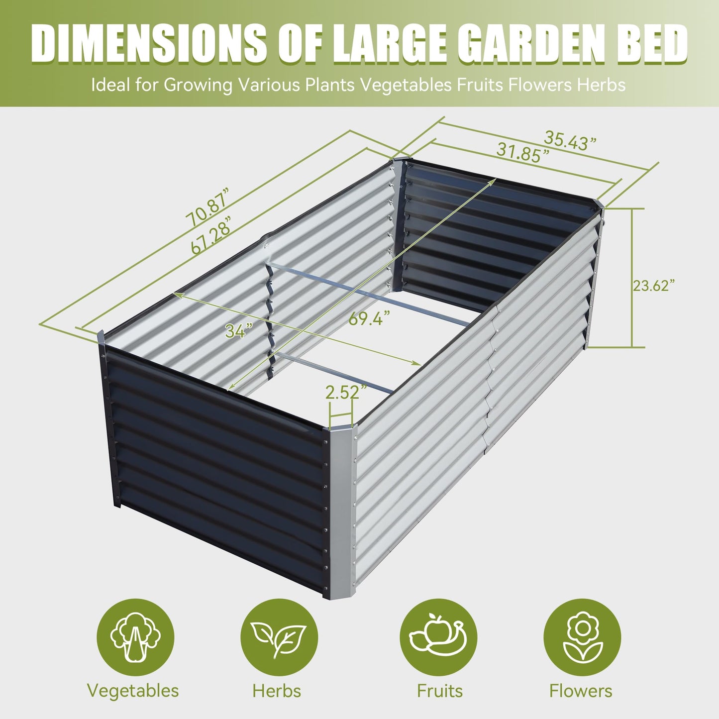6x3x2ft Galvanized Raised Garden Bed