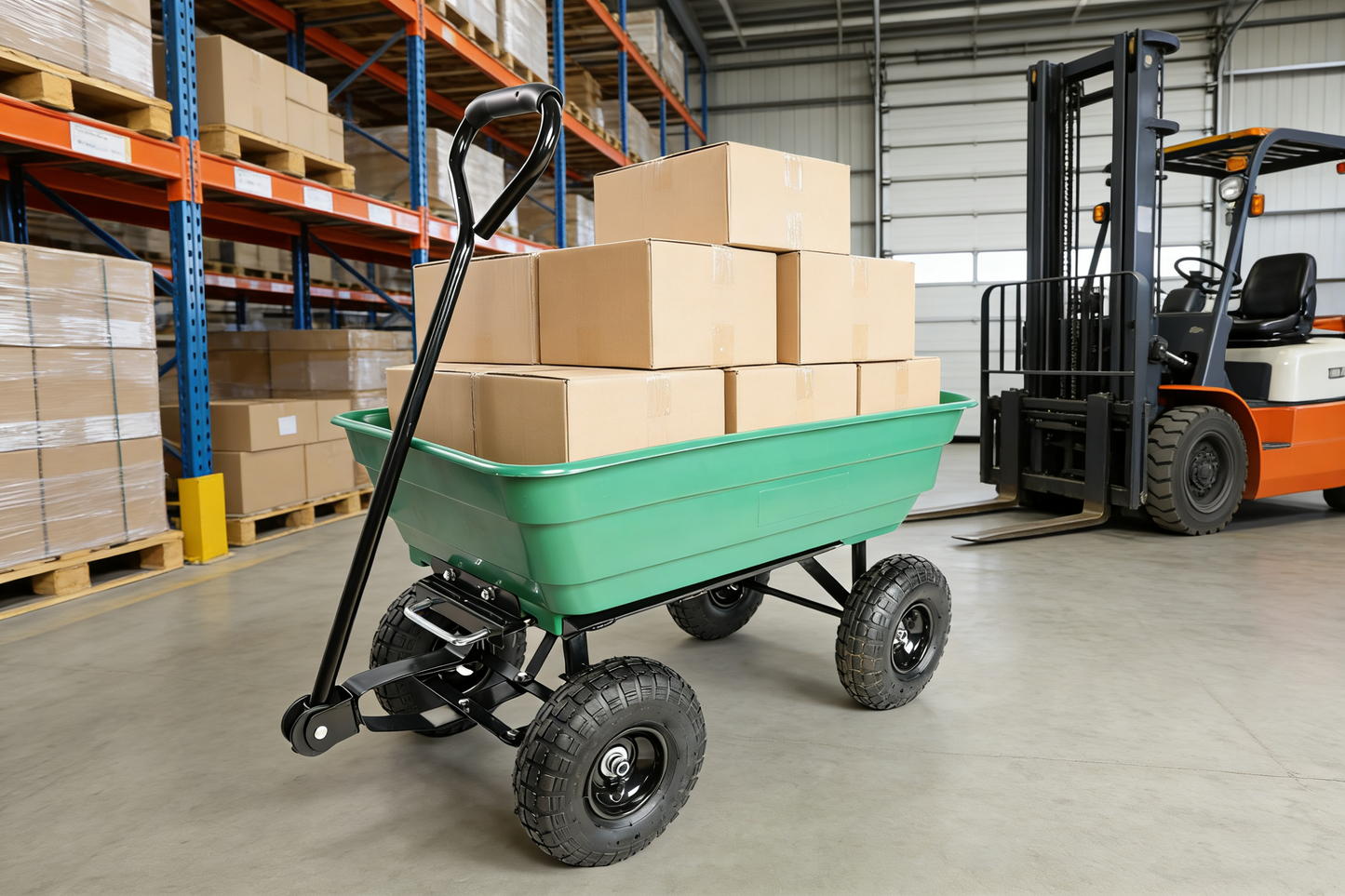 Folding Poly Garden Dump Truck with Steel Frame and Pneumatic Tires