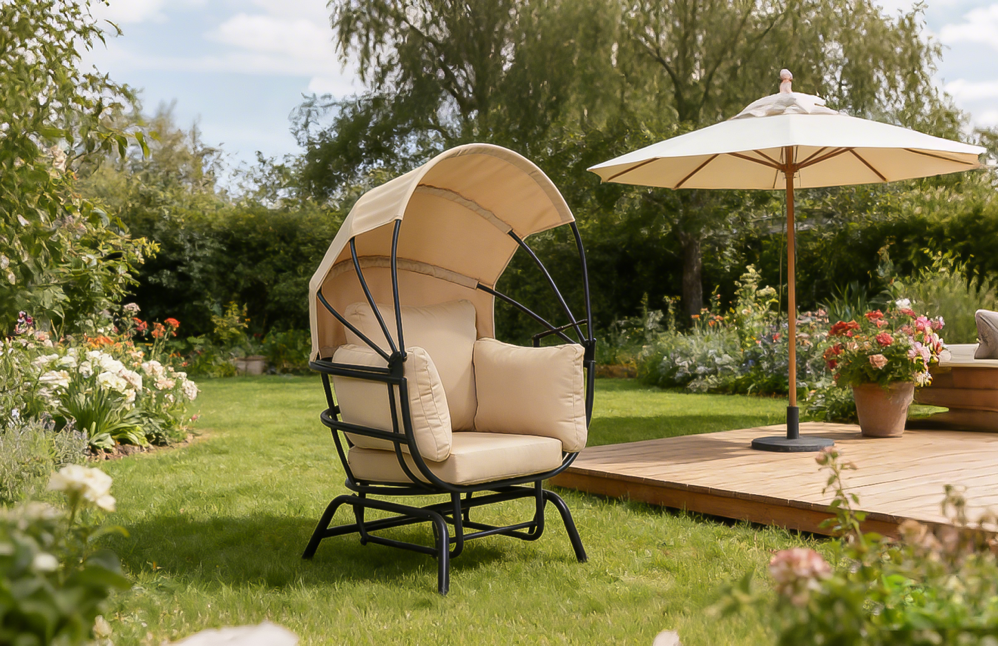 Sunnydaze Modern Luxury Egg Chair with Retractable Canopy - Taupe
