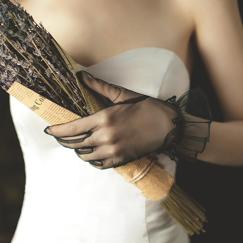 Bridal Wedding Dress Evening Gown Gloves Ruffle