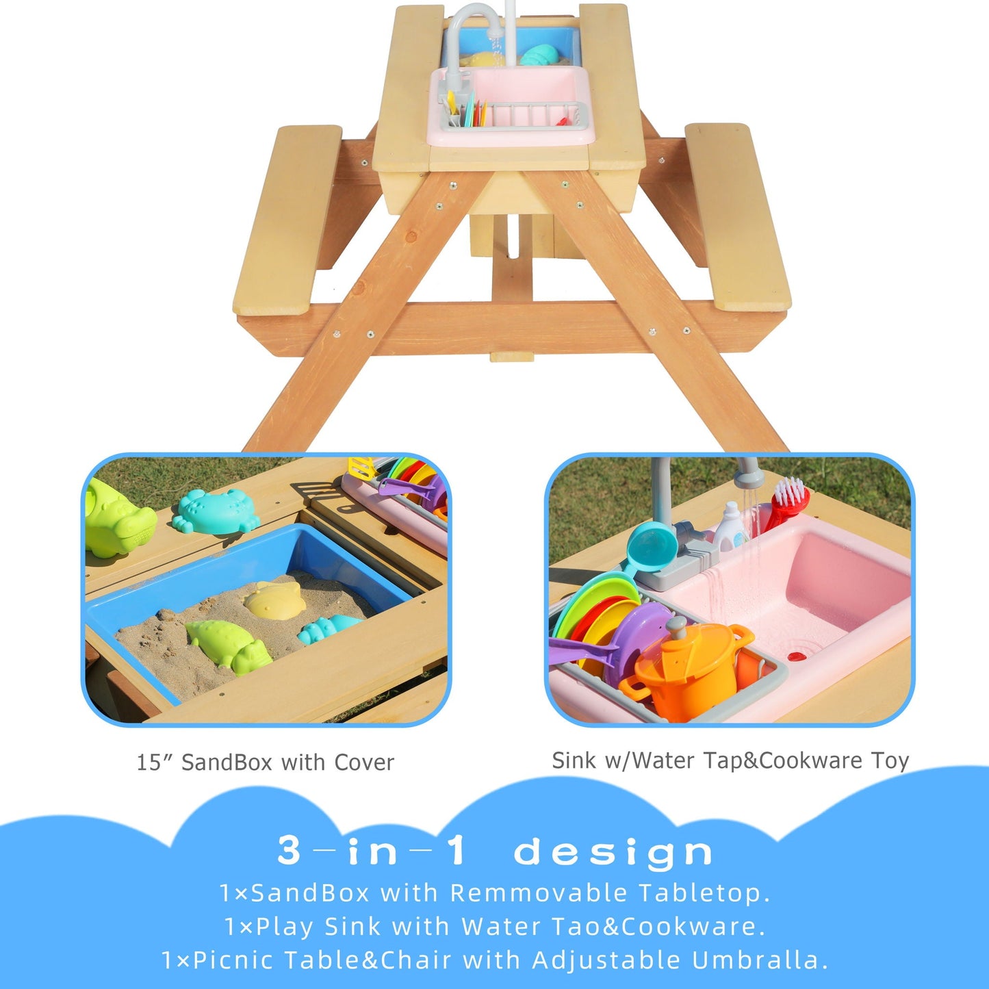 Kids Picnic Table With Sand and Water Table Conversion