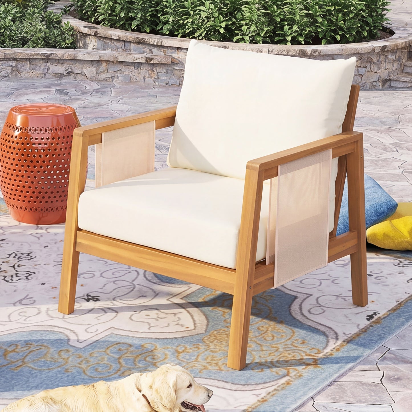 Outdoor Club Chair, Acacia Wood Frame with Textilene Accents