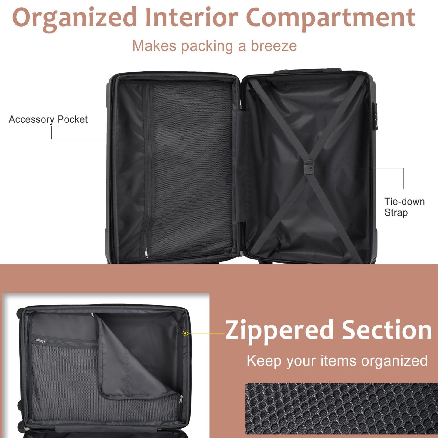 Lightweight Durable ABS Hardshell Luggage - 24 Inch