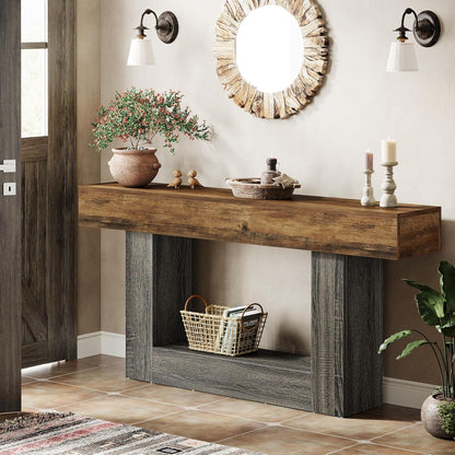 Console Table With 2 Tier Storage, U Shaped Base