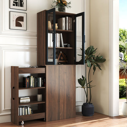 70.87" High Display Storage Cabinet with Multi-Tier Shelves and Glass Doors