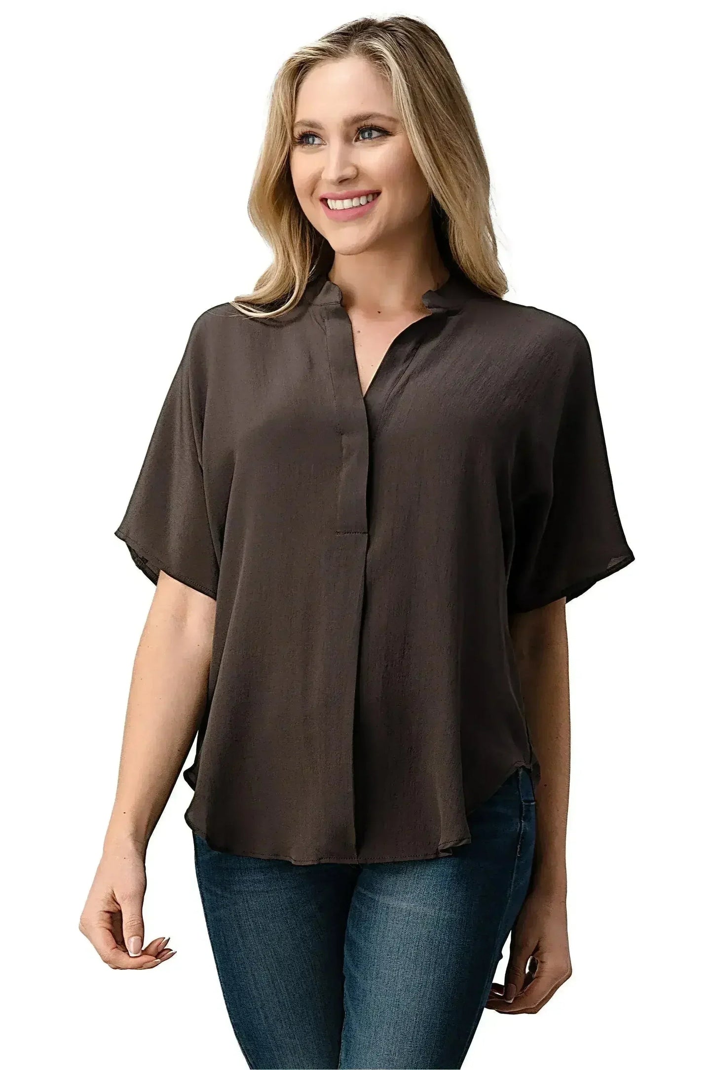 Dark Grey Silk Oversized Blouse – Effortless Dolman Sleeve Top | Femstylo