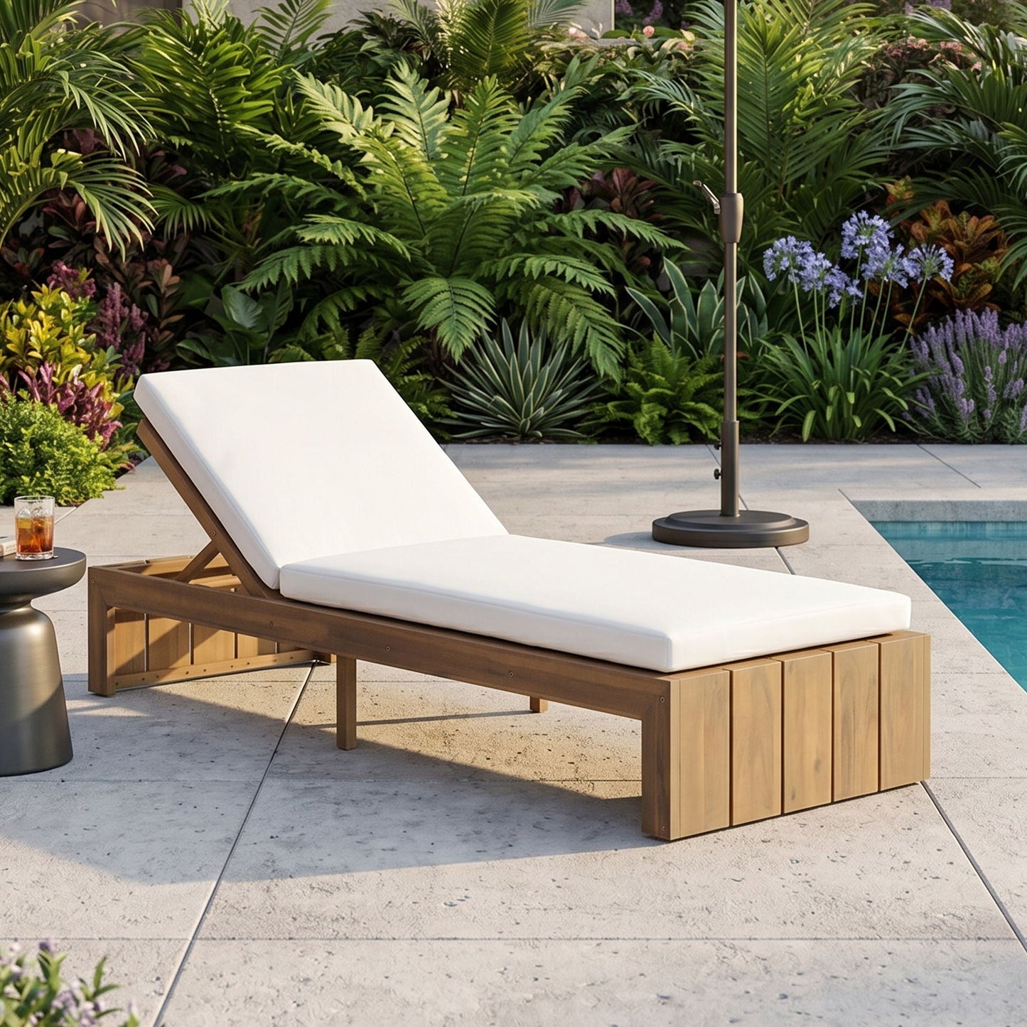 Adjustable Outdoor Chaise Lounge Patio Recliner With Removable Cushion