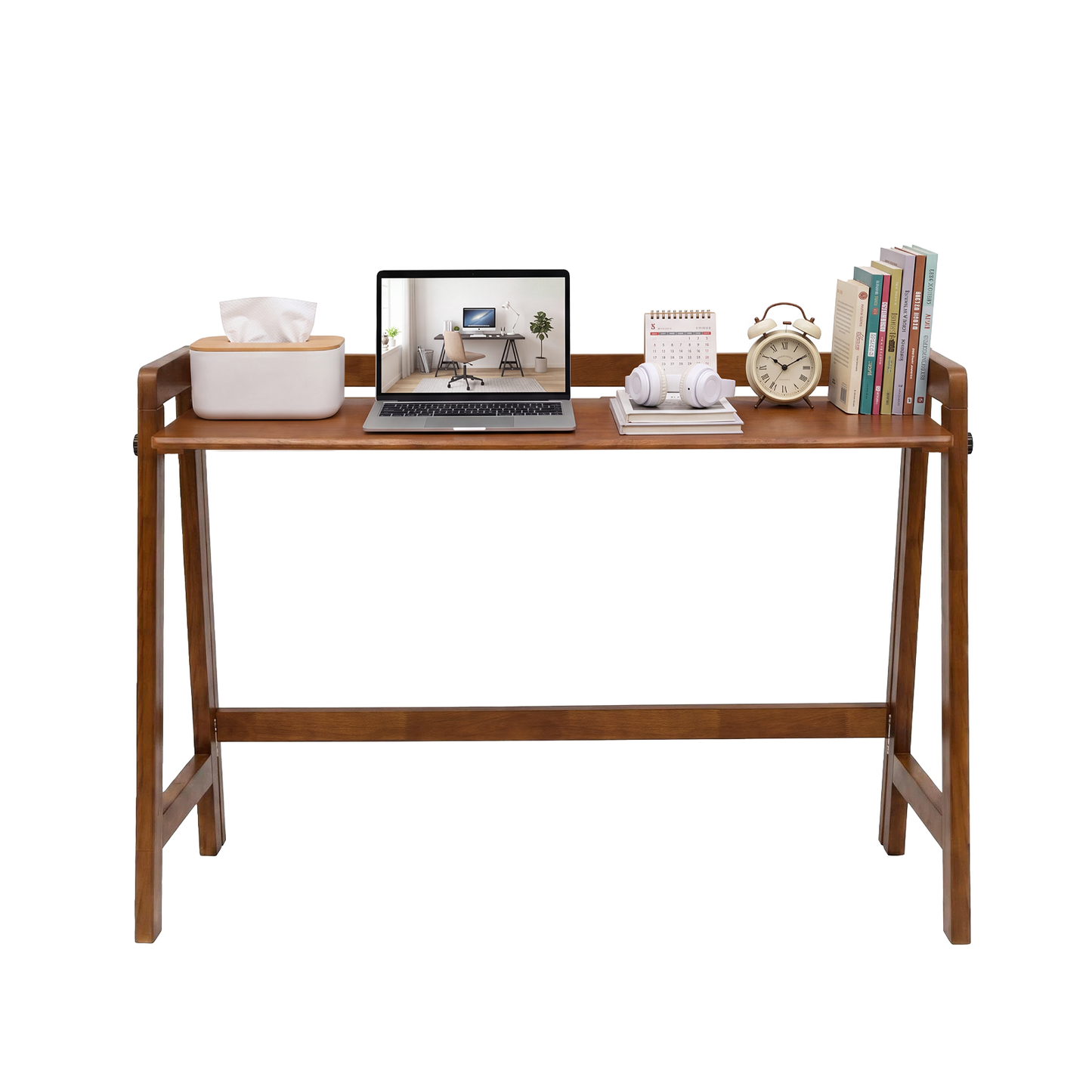 Solid Wood Folding Desk, 49" Mid Century Modern Computer Desk