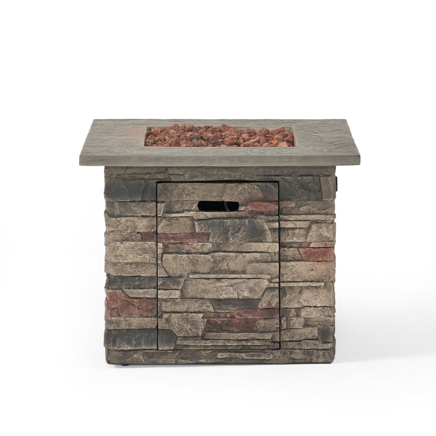 Classic Design Square Fire Pit With Top And 40,000 Btu Heat Output - Stone Gray