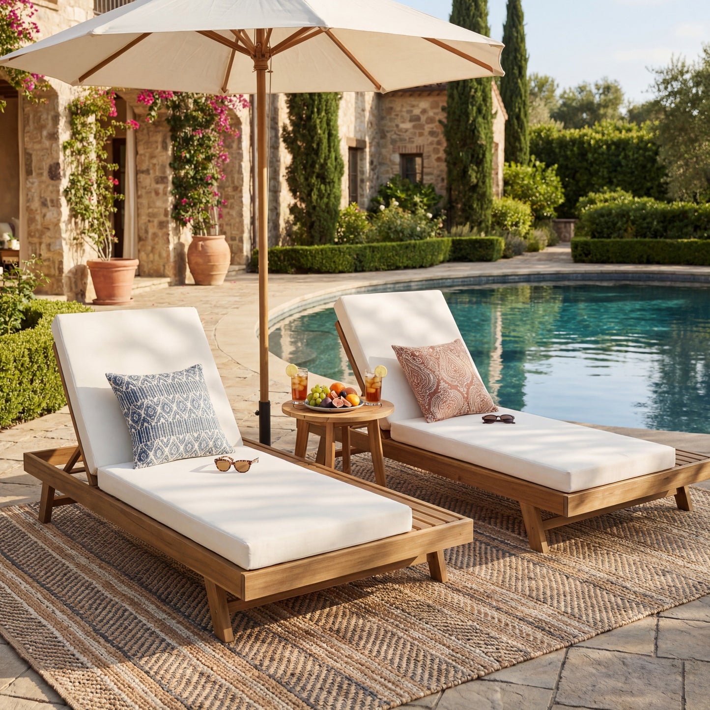 Lounge Chaise Set, Space Available On One Side, Acacia Wood In