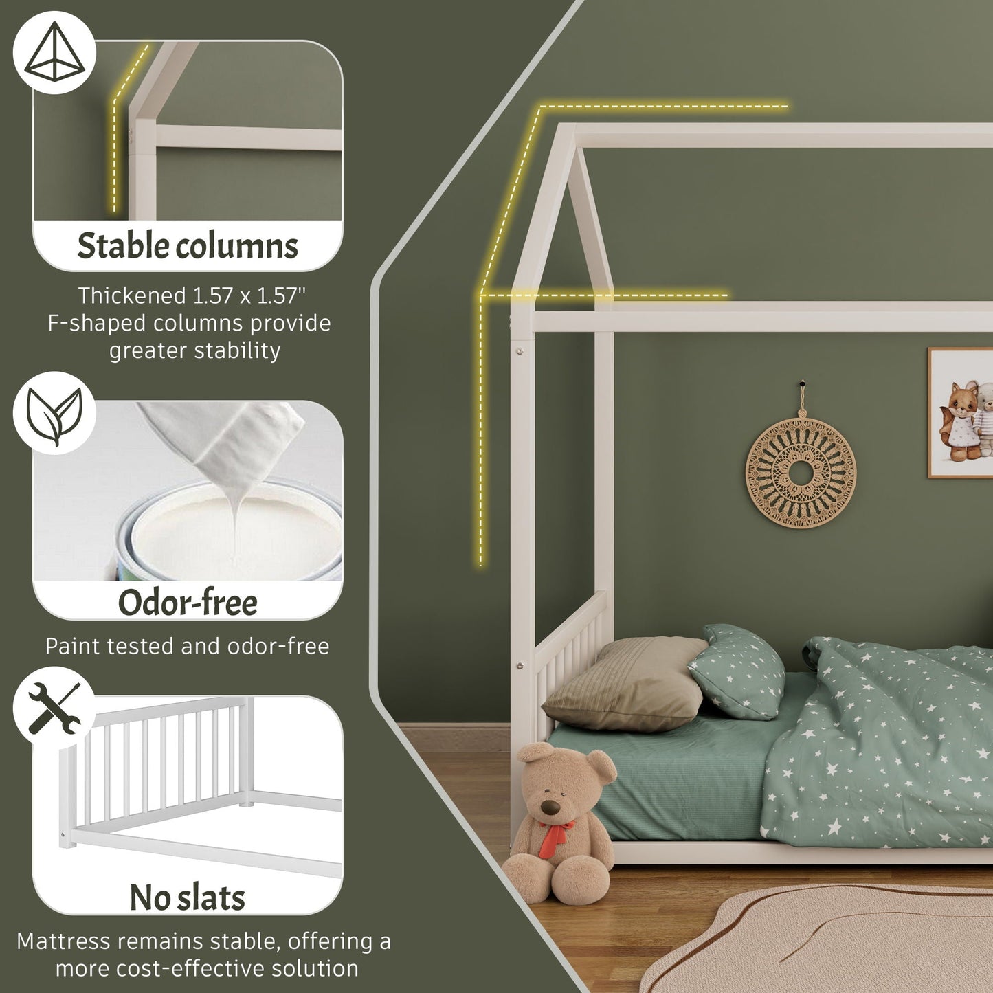 Montessori Style Floor House Shaped Bed With Safety Guardrails