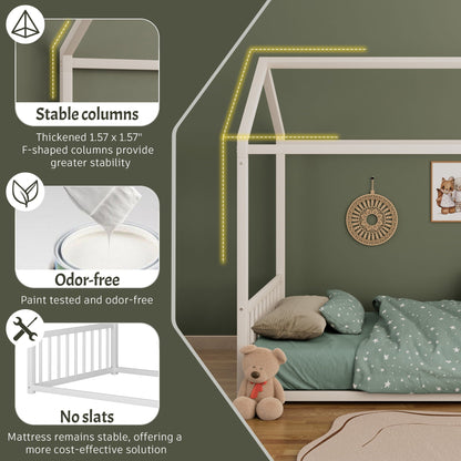 Montessori Style Floor House Shaped Bed With Safety Guardrails