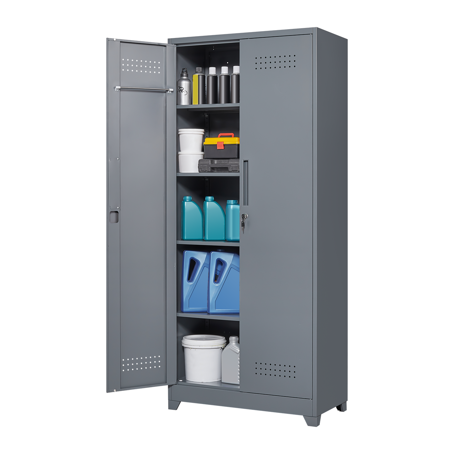 Gray And Metal Storage Cabinet