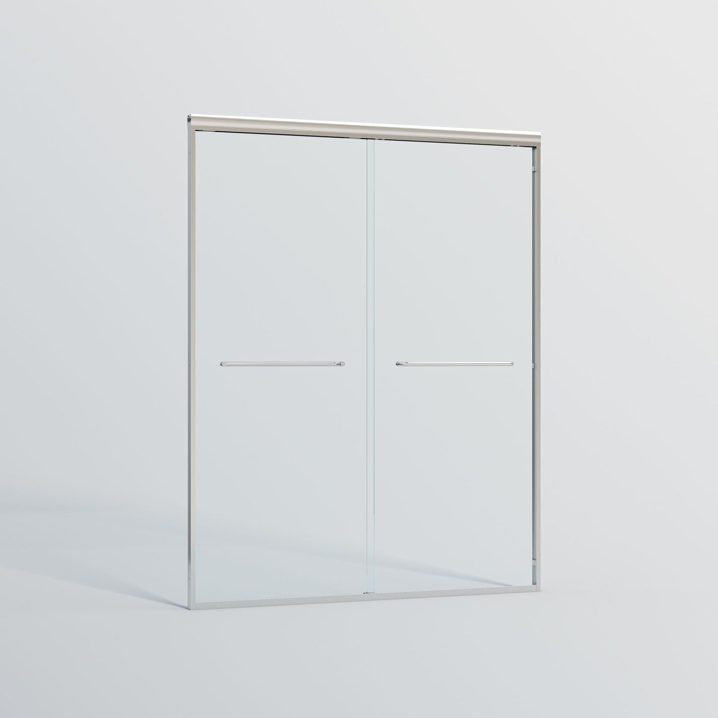 Double Sliding Shower Door, Semi-Frameless Bypass Bathroom Sliding Door With 1/4" (6 Mm) Tempered Glass For Walk-In Shower