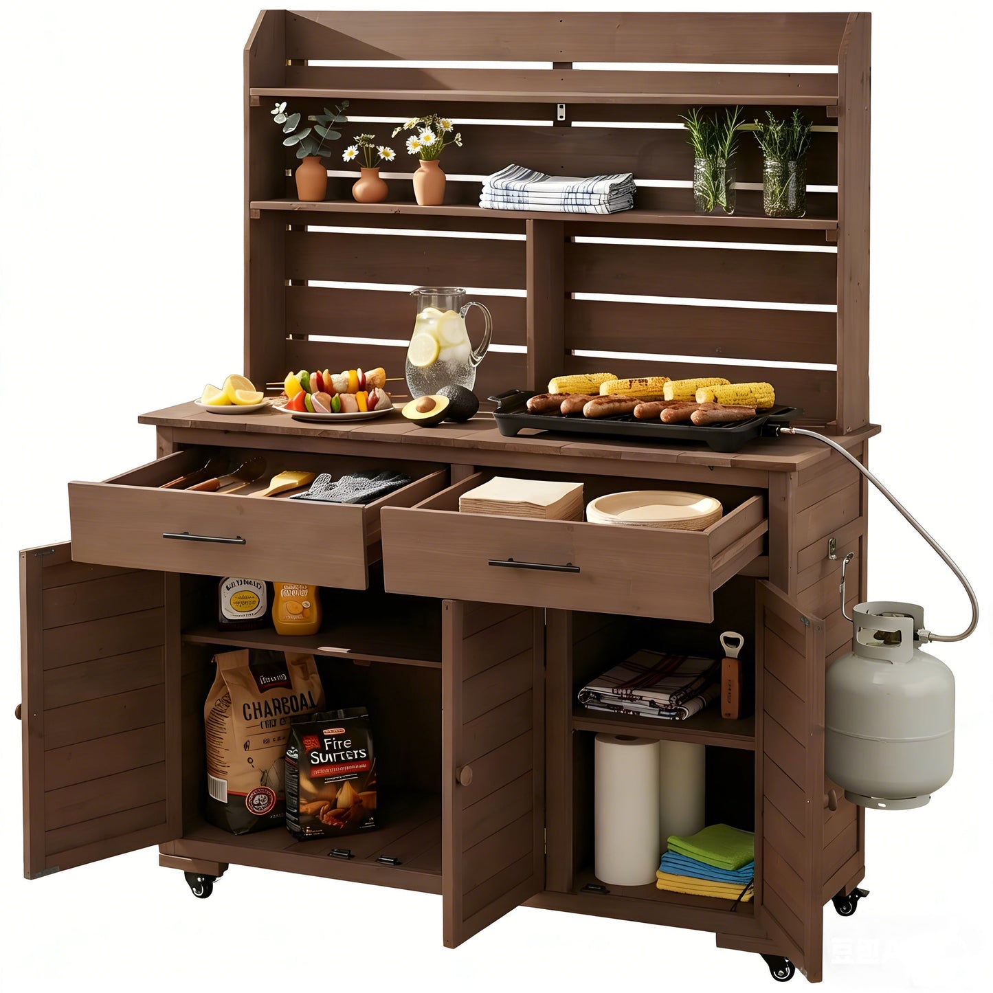 TOPMAX 65"H Large Garden Potting Bench with Storage and Lockable Wheels