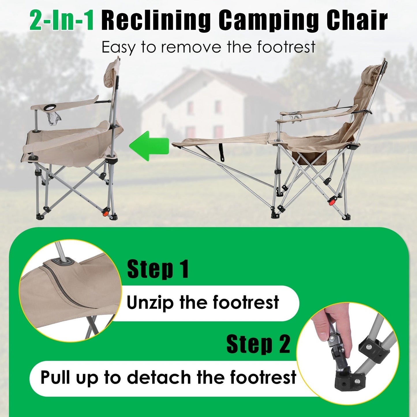 Reclining Camping Chair with Footrest – 4-Position Adjustable