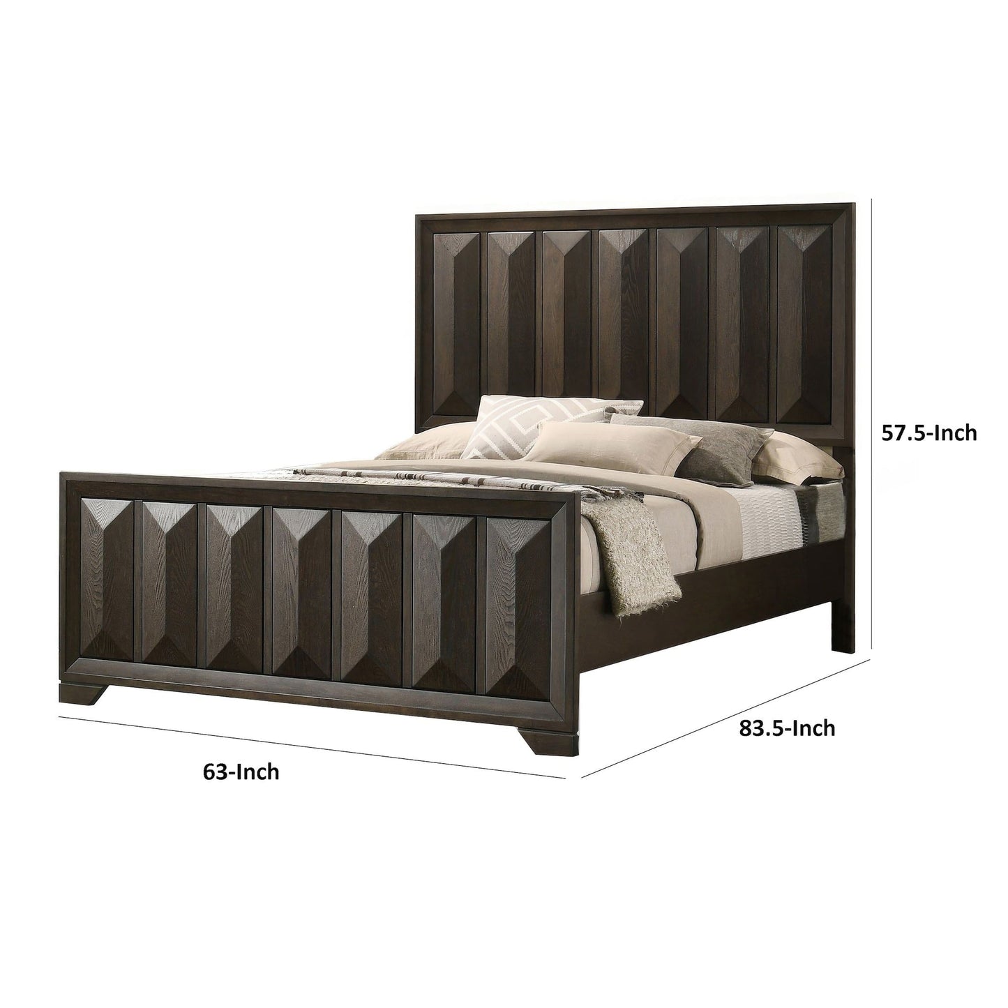 3 Piece Bedroom Set With Faceted Panels Bed And 2 Nightstands