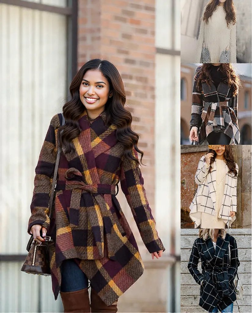 New Multi colored plaid Woolen coat autumn