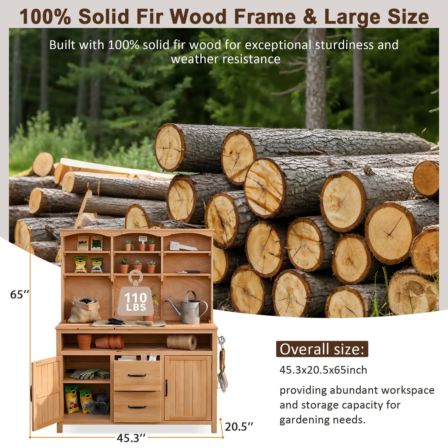 TOPMAX Large Fir Wood Potting Bench with Hutch, Cabinets & Drawers