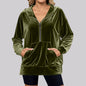 Loose Long Sleeve Zipper Pocket Pleuche Top Women