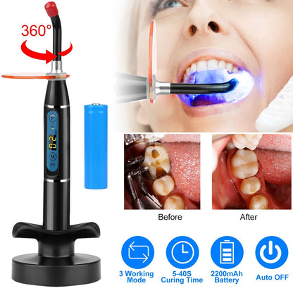 5W Cordless Dental LED Curing Light Lamp 1500mw/cm2