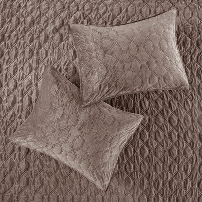 3 Piece Velvet Quilt Set Taupe Full/Queen