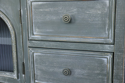 60" Farmhouse TV Stand with 4 Drawers & Glass Doors