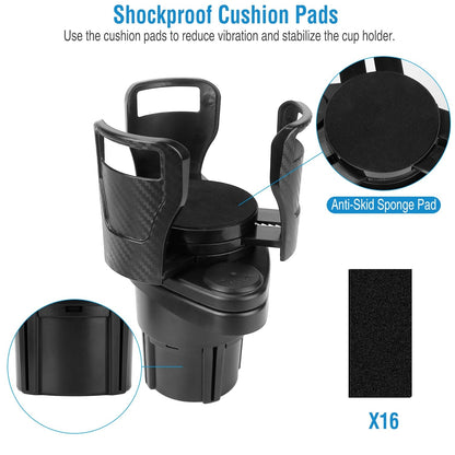 2 In 1 Car Cup Holder Extender Adapter 360¡ Rotating Dual Cup Mount Organizer Holder For Most 20 oz Up To 5.9" Coffee Drinking Bottles Key Glass Stora