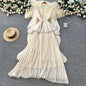 Premium Beaded Lantern Sleeve Tassel Dress –Tie-Waist A-Line Midi, Office Elegant Shift Dress