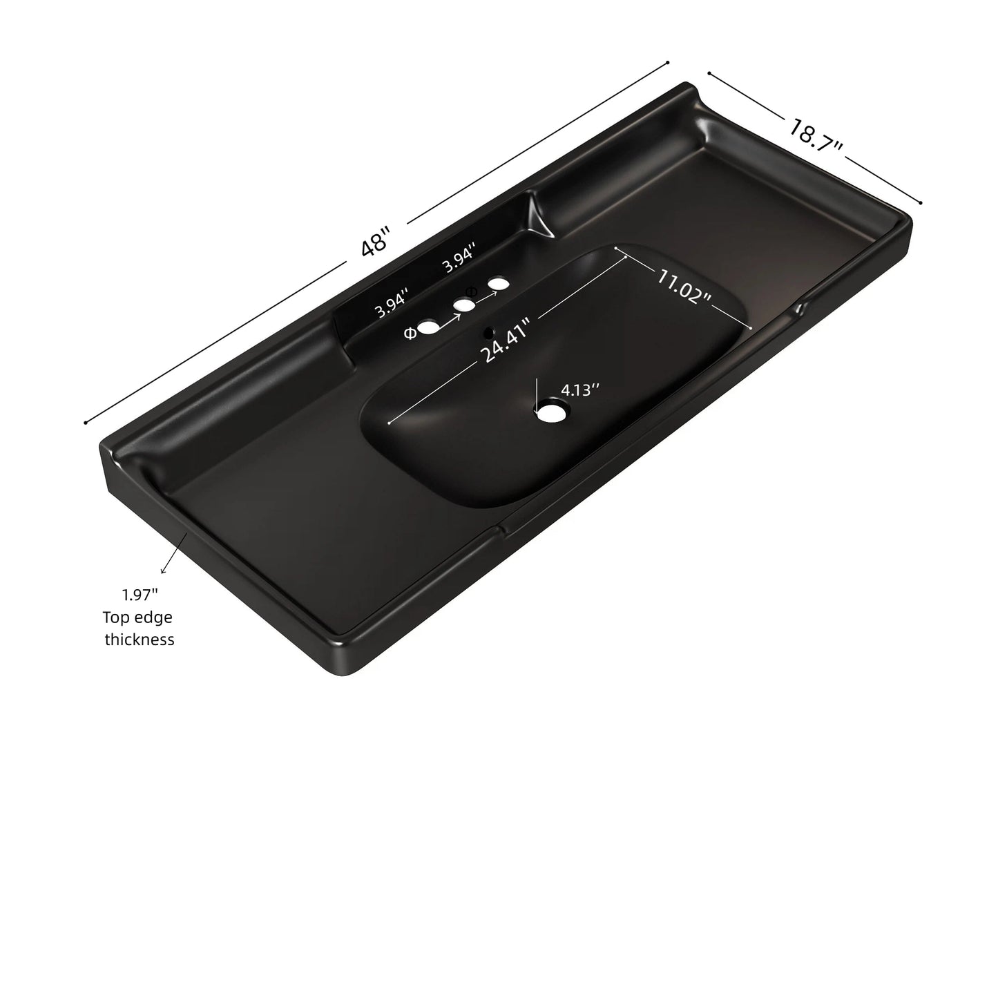 VICI 48" Bathroom Ceramic Basin with 3 Pre-Drilled Holes