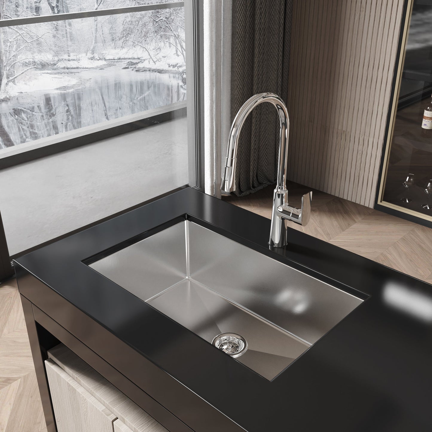 Stainless Steel Kitchen Sink, 30″x19″ Drop In Single Bowl, Undermount Handmade Sink in Brushed Nickel